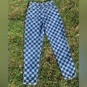 checked jeans